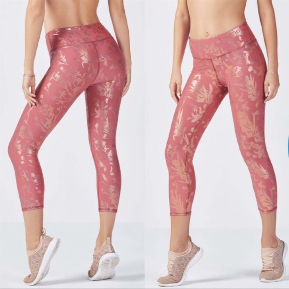 Fabletics High Rise Gold Embossed legging Pink